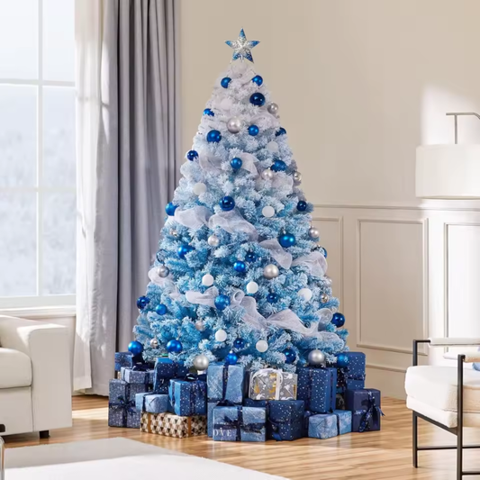 Frosted Blue Christmas Tree with Built-In LED Lights
