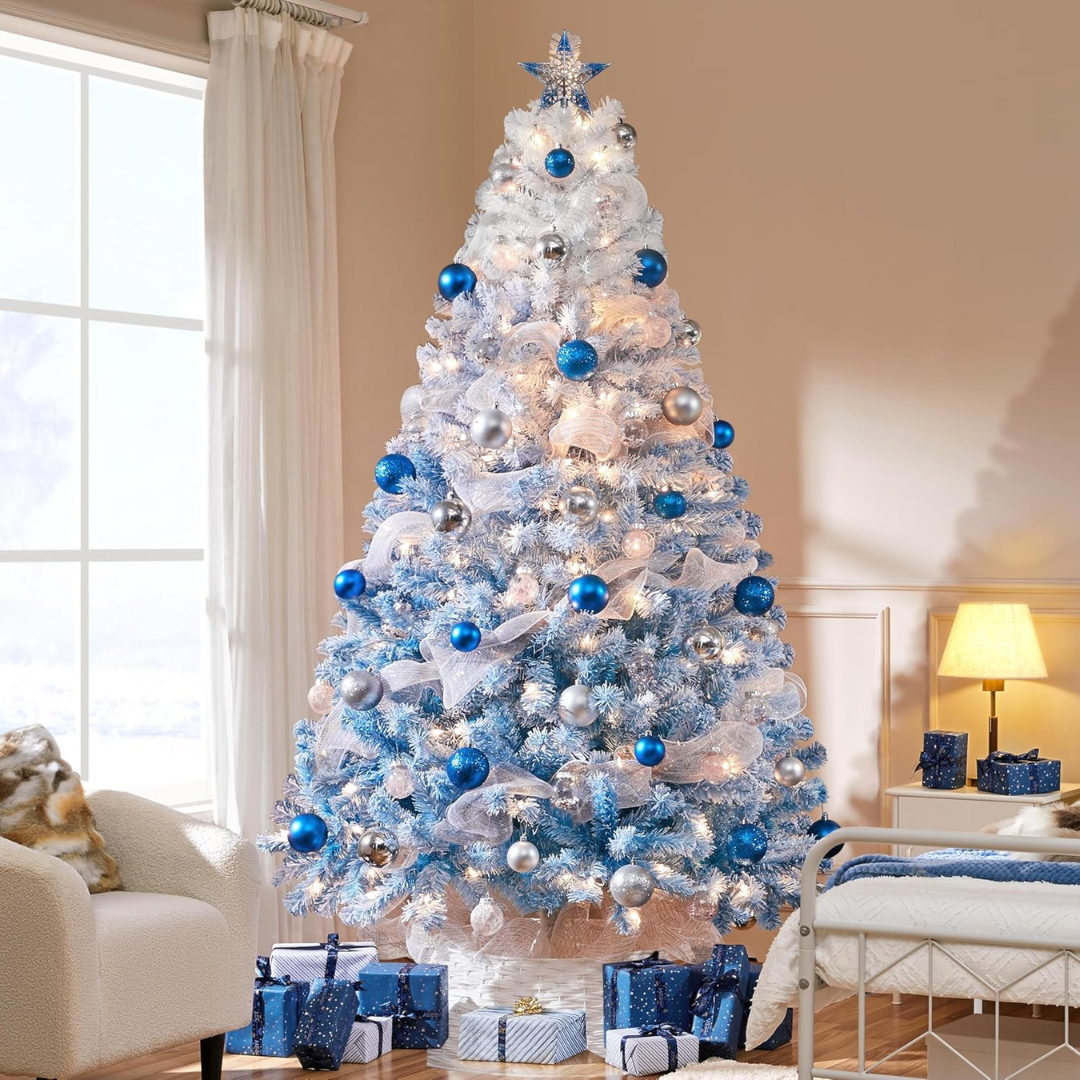 Frosted Blue Christmas Tree with Built-In LED Lights