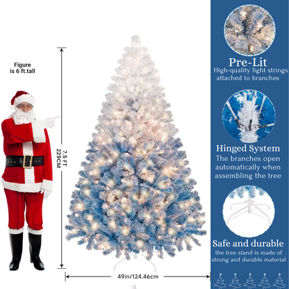 Frosted Blue Christmas Tree with Built-In LED Lights